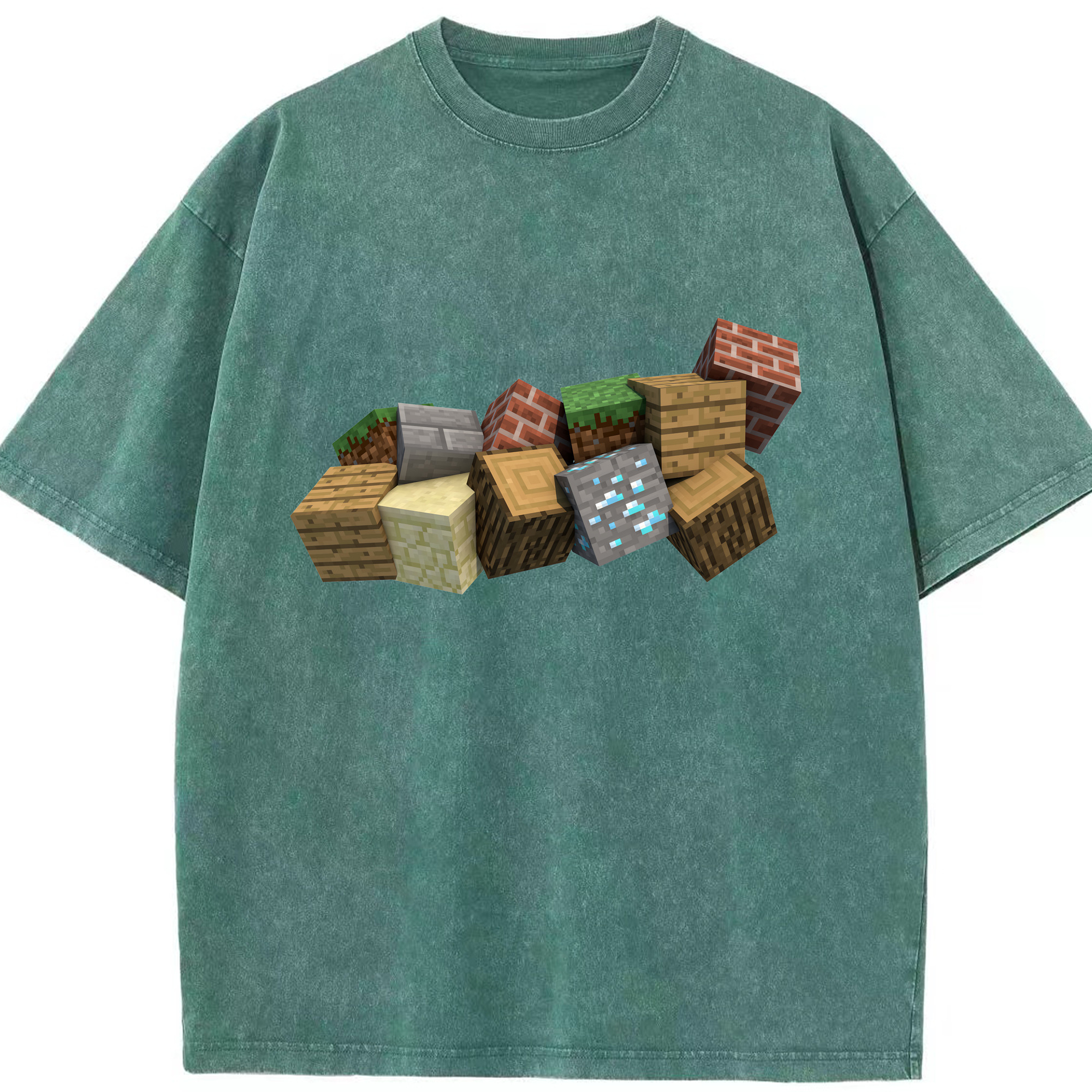 （画像用） マインクラフト ブロックの世界 Minecraft MC Block world 綿100% ヴィンテージ風 半袖Tシャツ（フロントプリント）
